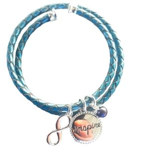 #U12 Women's Leather Core Bracelet Blue With Silver Charms Inspire